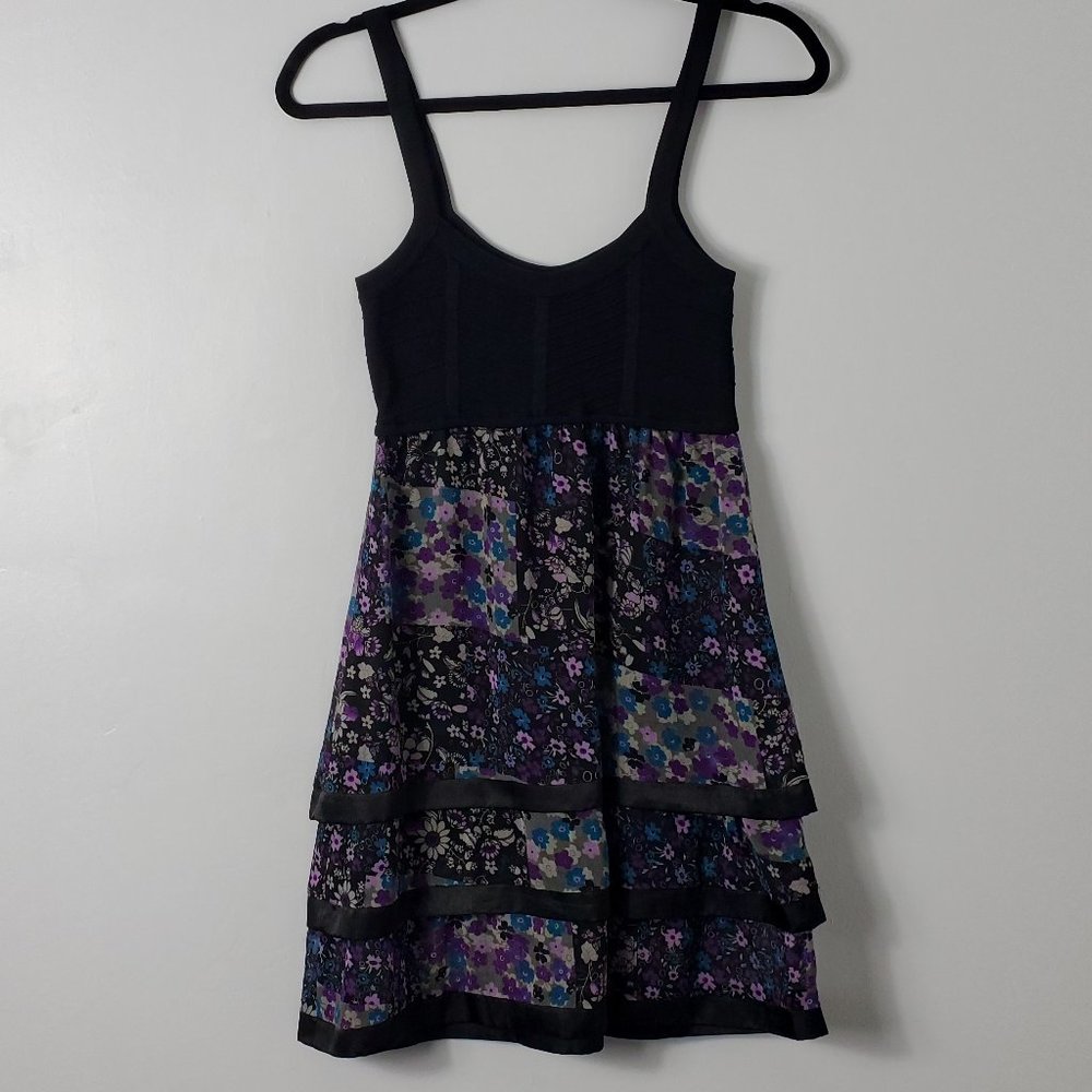 Black Floral Knit Bust Dress